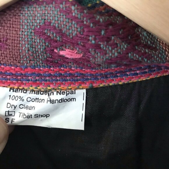 Handmade Nepal Jacket L Zip Cotton Shacket Multicolor Stripe Pockets Drawstring - Picture 3 of 5